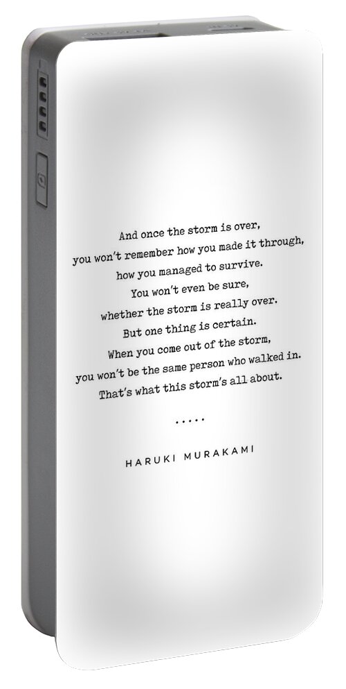 Haruki Murakami Portable Battery Charger featuring the mixed media Haruki Murakami Quote 01 - Typewriter Quote - Minimal, Modern, Classy, Sophisticated Art Prints by Studio Grafiikka
