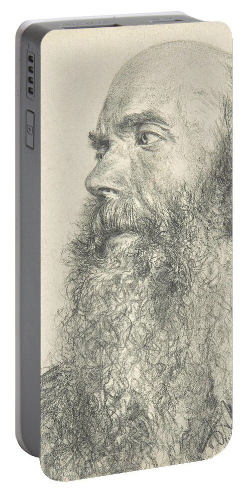 19th Century Art Portable Battery Charger featuring the drawing Head of a Bearded Man by Adolph Menzel