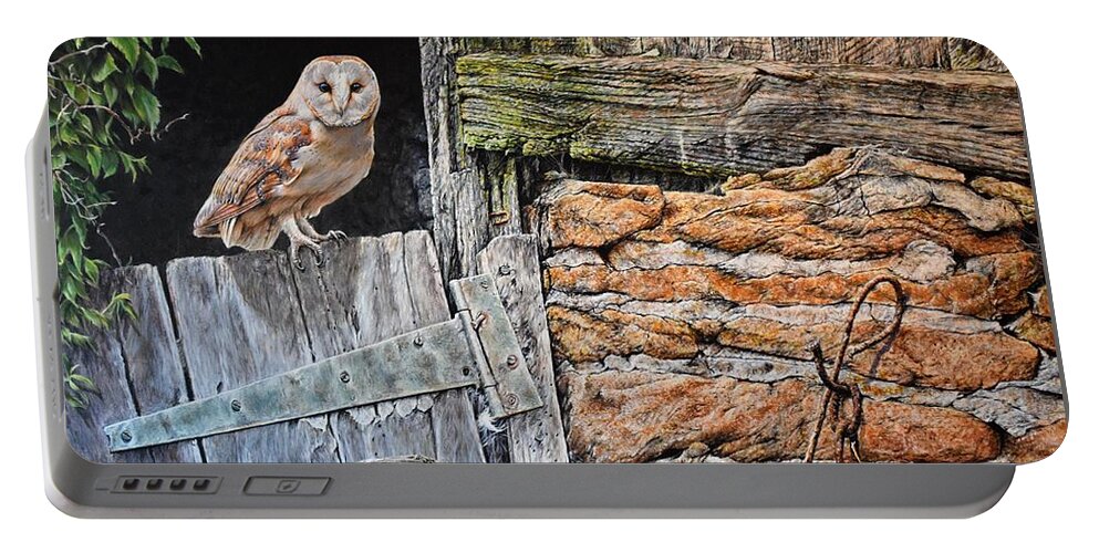 Paintings Portable Battery Charger featuring the painting Heading Out For Dinner - Barn Owl by Alan M Hunt by Alan M Hunt