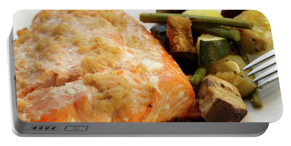 Indian Portable Battery Charger featuring the photograph Healthy Salmon dinner with roasted vegetables by Kyle Lee