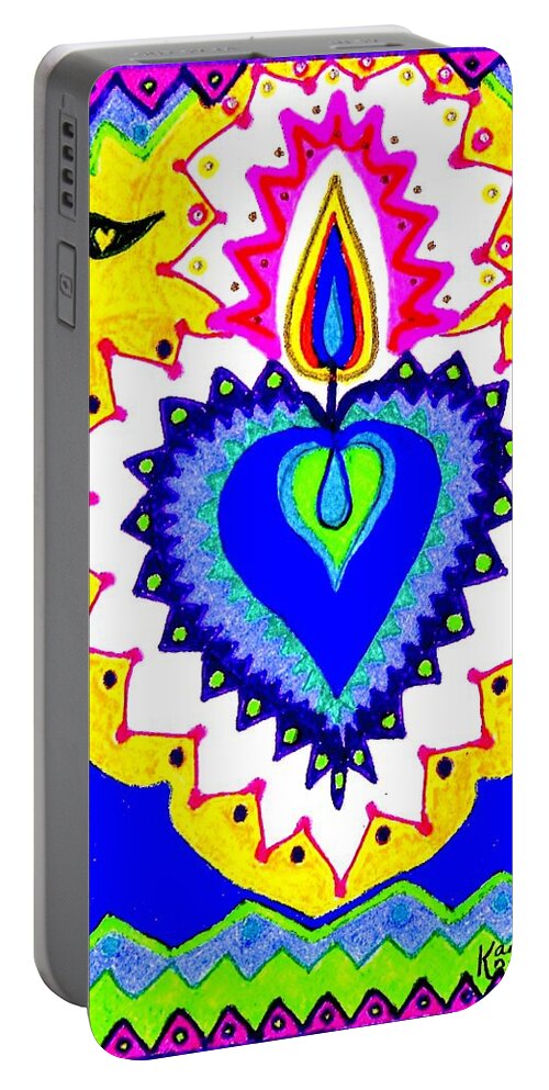 Heart Portable Battery Charger featuring the drawing Heart Ablaze by Karen Nice-Webb