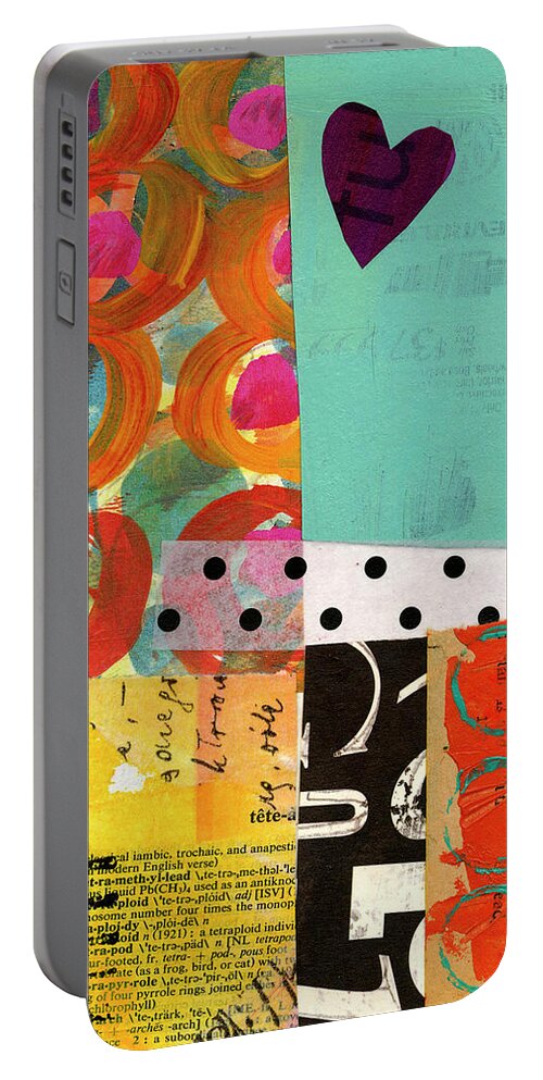 Abstract Art Portable Battery Charger featuring the painting Heart Collage #4 by Jane Davies