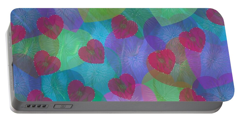 Hearts Portable Battery Charger featuring the digital art Hearts Aflame by Diamante Lavendar