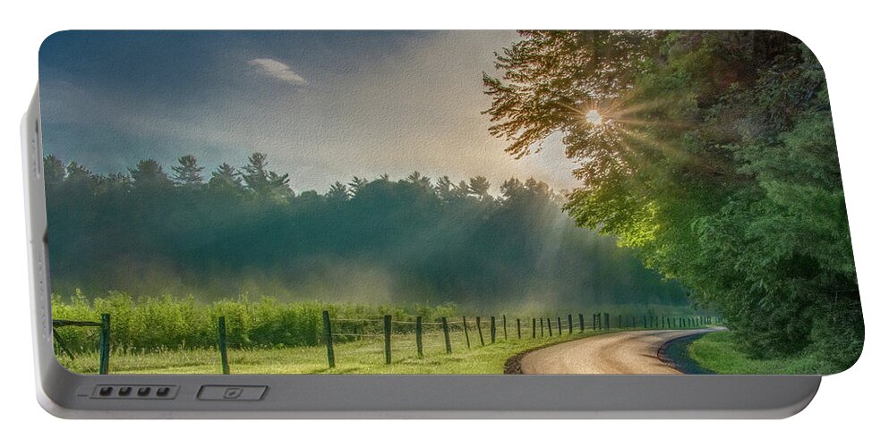 Cades Cove Portable Battery Charger featuring the photograph Heavenly Sunlight, Painterly by Marcy Wielfaert