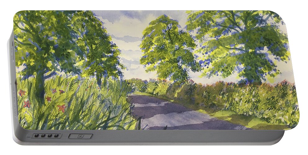 Watercolour Portable Battery Charger featuring the painting Hedgerows on Rudston Road by Glenn Marshall