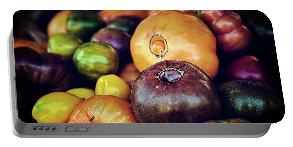 Fruit Portable Battery Charger featuring the photograph Heirloom Tomatoes at the Farmers Market by Scott Norris