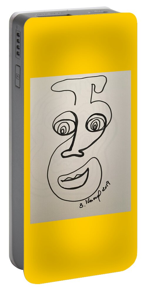 An Image In Black Ink Of A Person Portable Battery Charger featuring the drawing Hello by Barbara Anna Knauf