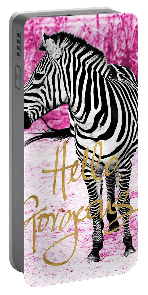 Hello Portable Battery Charger featuring the painting Hello Gorgeous Zebra by Gail Peck