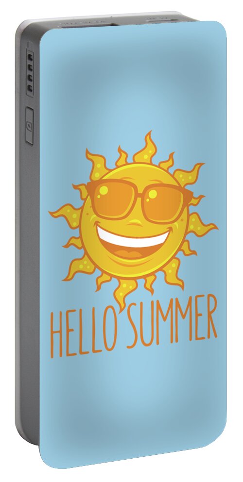 Beach Portable Battery Charger featuring the digital art Hello Summer Sun With Sunglasses by John Schwegel