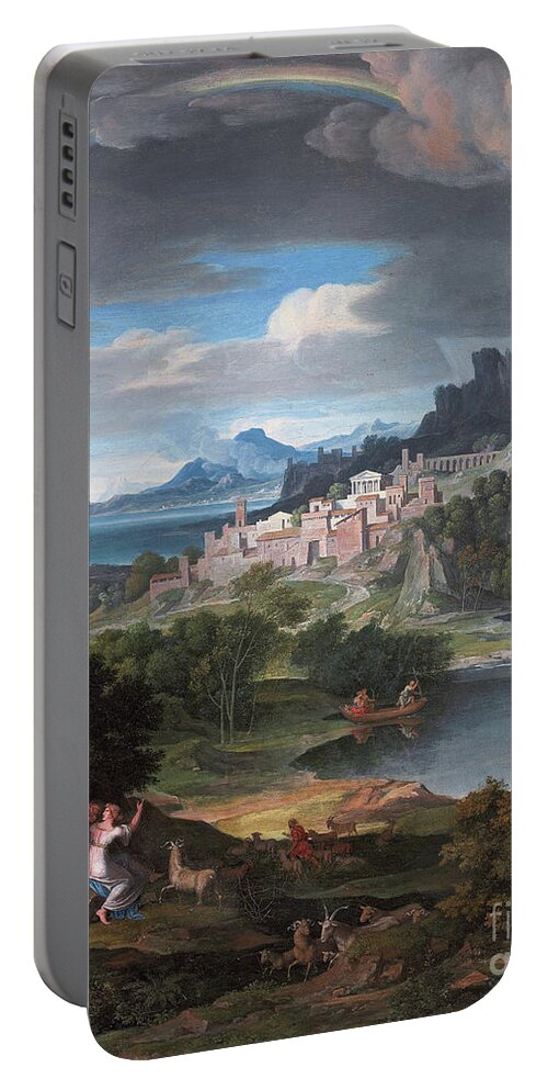Rainbow Portable Battery Charger featuring the painting Heroic landscape with rainbow, 1806 by Joseph Anton Koch