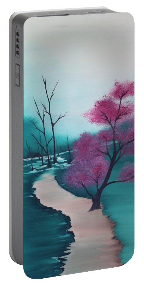 Japanese Maple Portable Battery Charger featuring the painting Hidden Path by Berlynn
