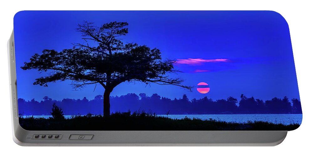 Cherry Red Sunset Portable Battery Charger featuring the photograph Higgins Lake Cherry Red Sunset by Joe Holley
