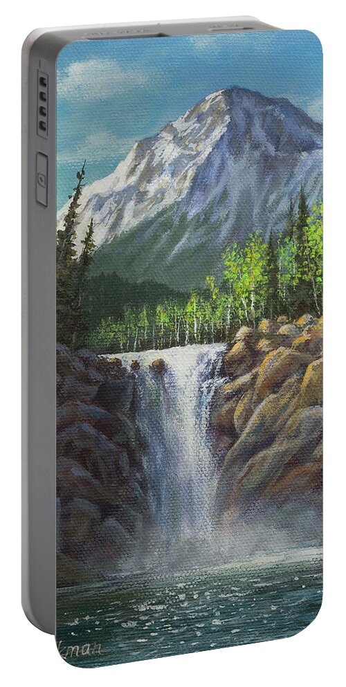 Waterfall Portable Battery Charger featuring the painting High Country Bliss by Kim Lockman