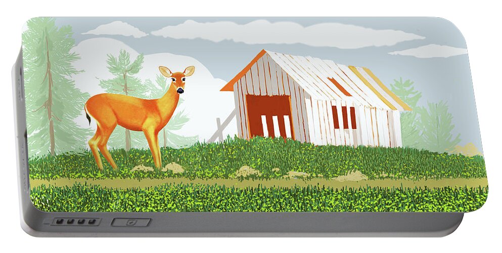 Deer Ungulate Mule Deer Black Tail Mountain White Tail Pacific Black Tail Meadow Forest Portable Battery Charger featuring the digital art High On A Hill by Gary Giacomelli