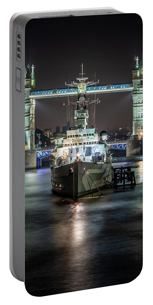 London Portable Battery Charger featuring the photograph HMS Belfast by Framing Places