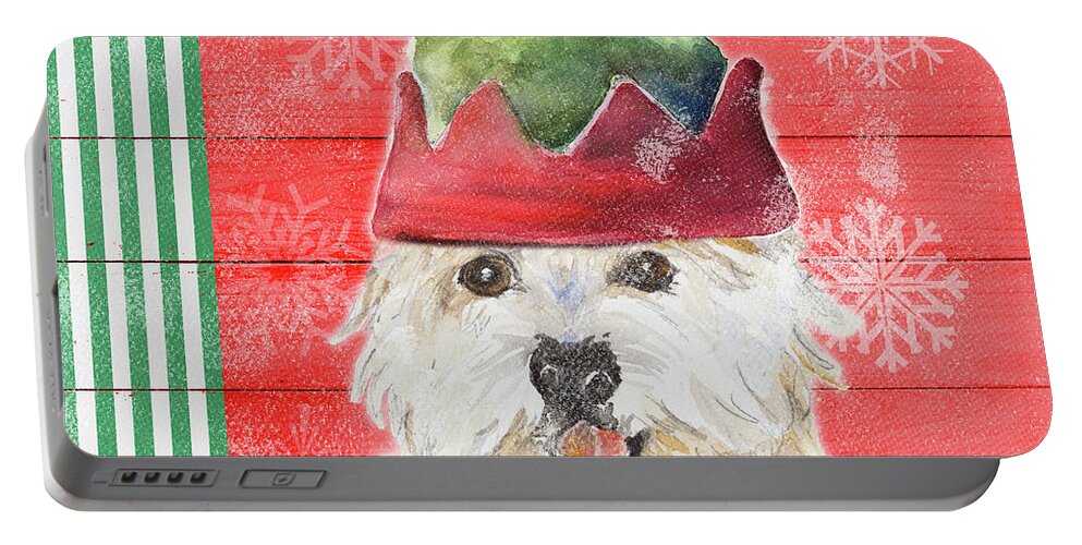 Holiday Portable Battery Charger featuring the painting Holiday Puppy by Lanie Loreth