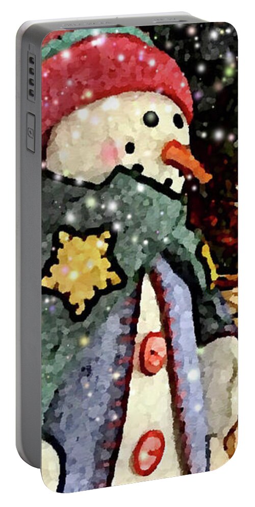Christmas Portable Battery Charger featuring the digital art Holly Jolly Snowman by Jackie MacNair