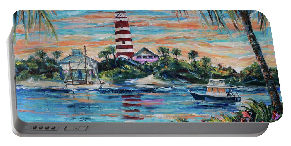 Ocean Portable Battery Charger featuring the painting Hopetown Paradise by Linda Olsen