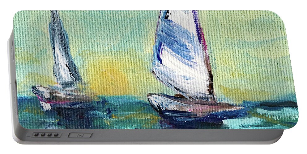 Sailing Portable Battery Charger featuring the painting Horizon Sail by Roxy Rich