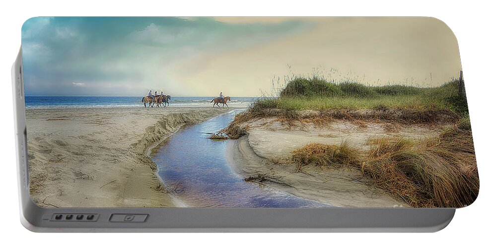 Beach Portable Battery Charger featuring the photograph Horses Along The Beach by Kathy Baccari