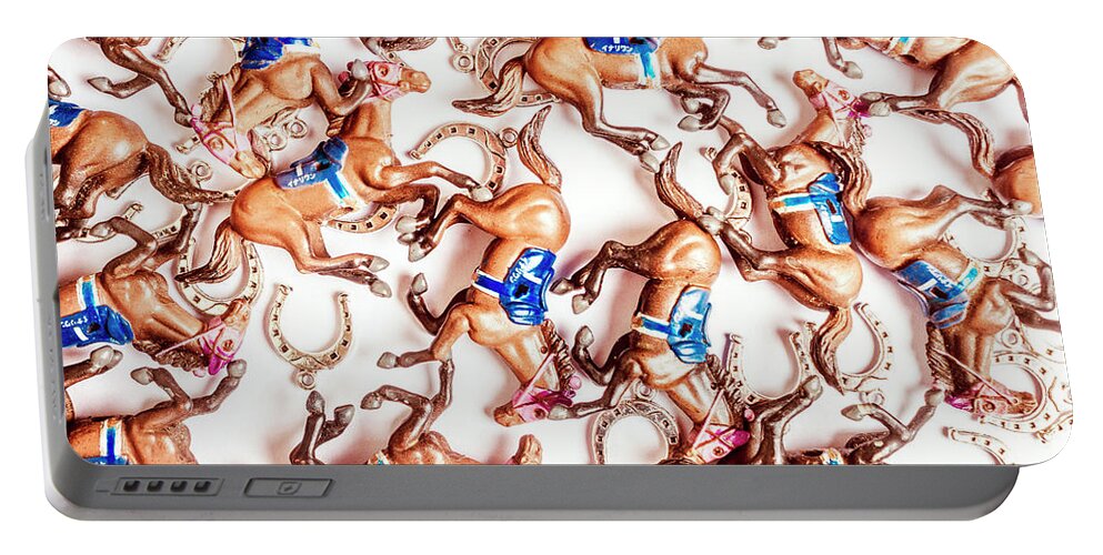 Racehorse Portable Battery Charger featuring the photograph Horseshoe cup by Jorgo Photography