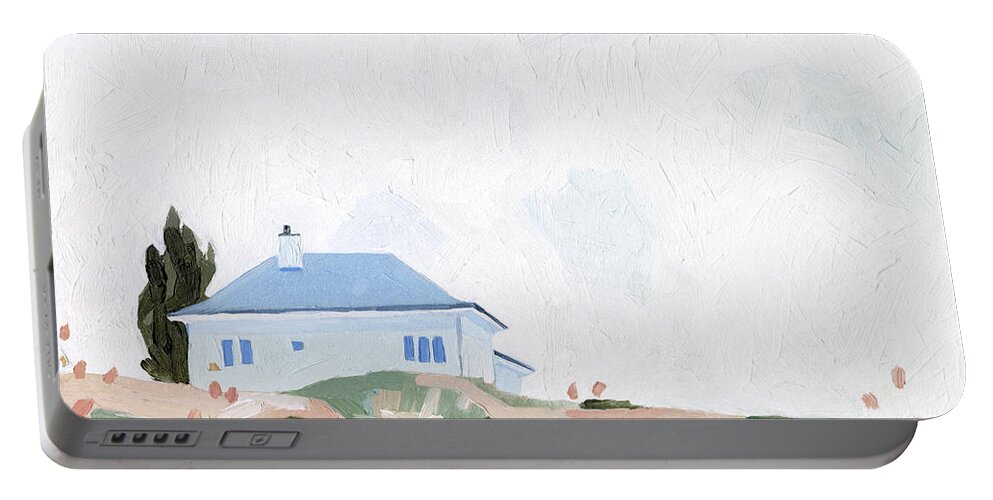 Landscapes & Seascapes+countryside Portable Battery Charger featuring the painting House On A Hill II by Emma Scarvey