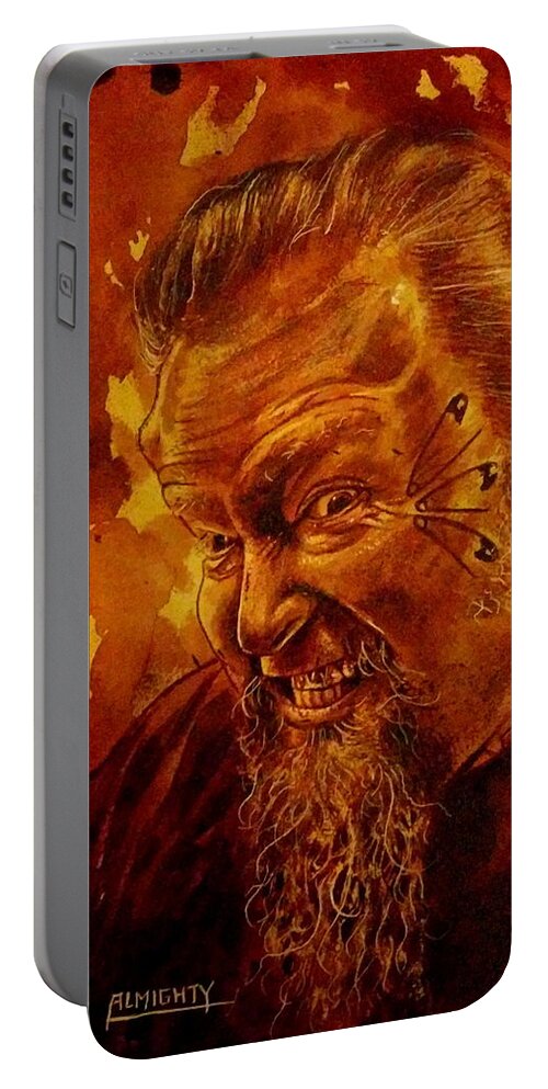 Ryan Almighty Portable Battery Charger featuring the painting Human Blood Artist Self Portrait - fresh blood by Ryan Almighty