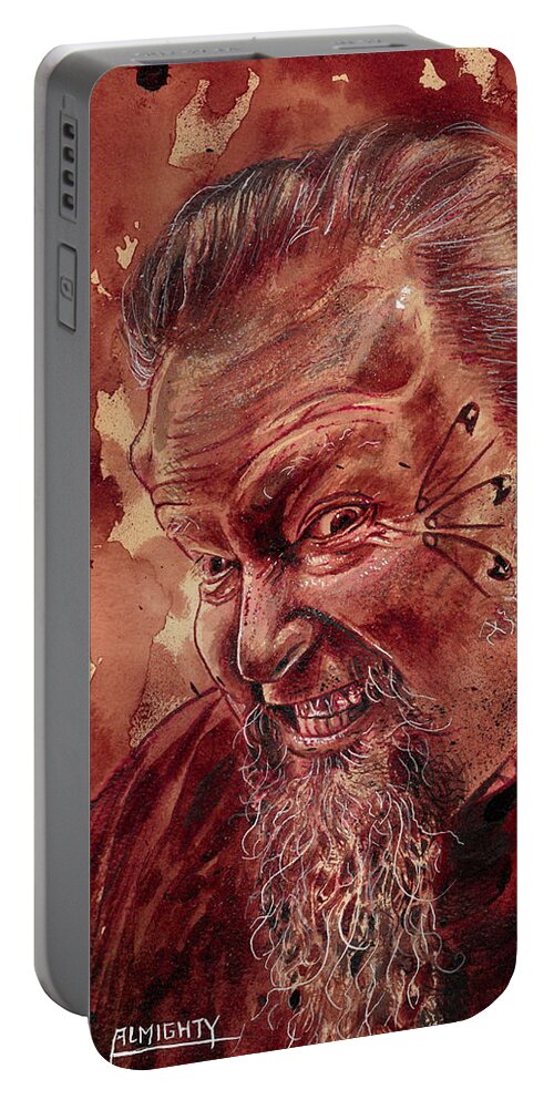 Ryan Almighty Portable Battery Charger featuring the painting Human Blood Artist Self Portrait - dry blood by Ryan Almighty