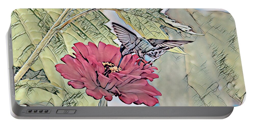 Hummingbird Portable Battery Charger featuring the photograph Hummingbird Art - A Drink From The Zinnia by Kerri Farley