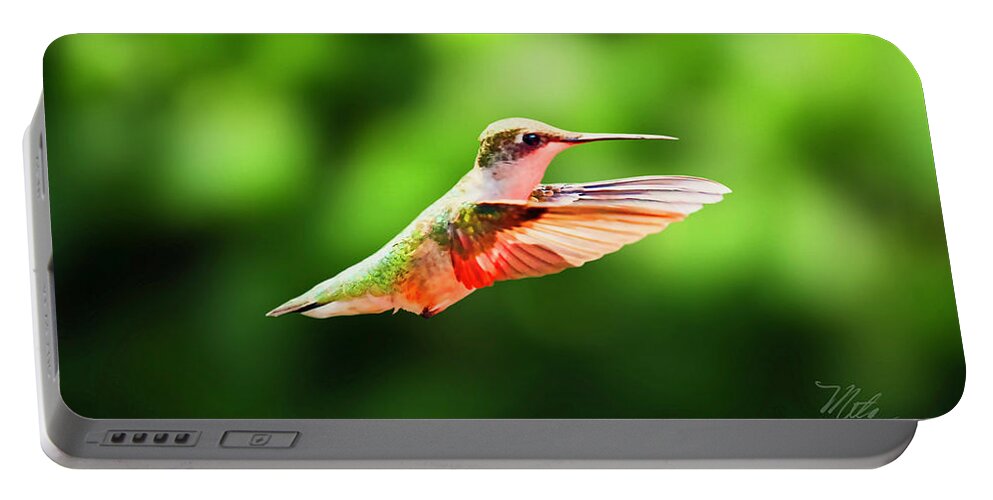 Female Ruby Throat Portable Battery Charger featuring the photograph Hummingbird Flying by Meta Gatschenberger