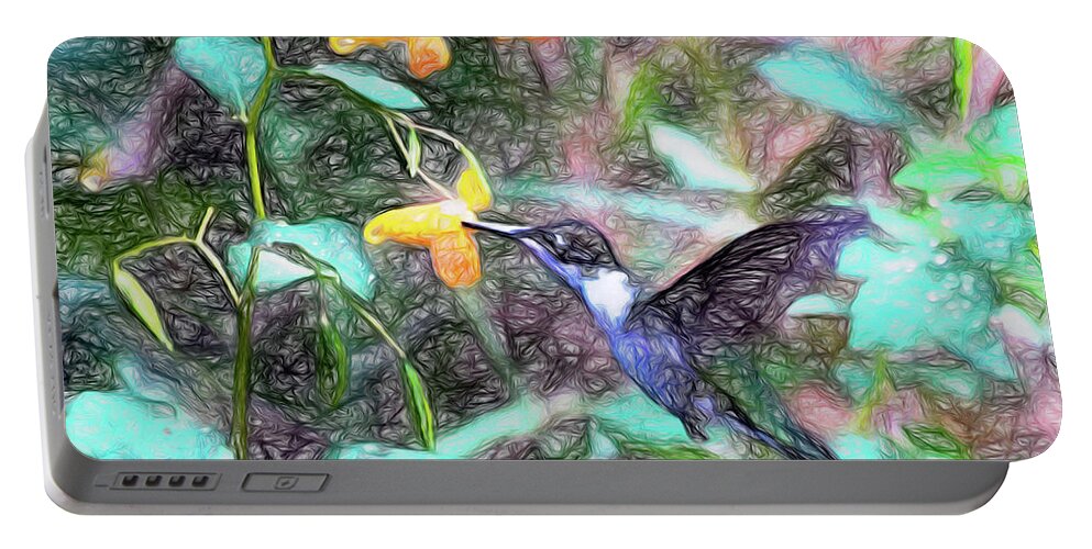 Hummingbird Portable Battery Charger featuring the photograph Hummingbird in the Jewelweed by Kerri Farley