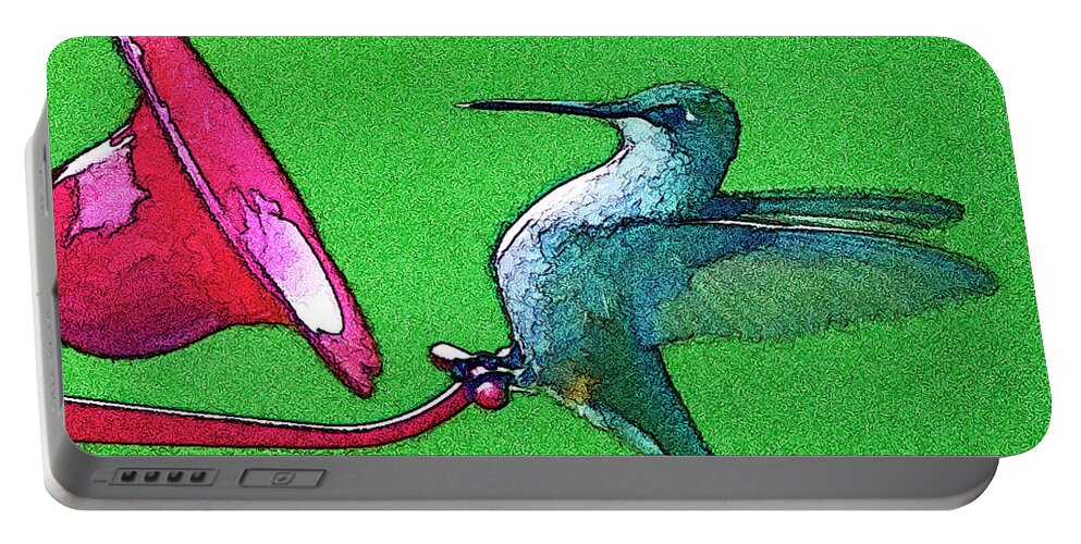 Bird Portable Battery Charger featuring the digital art Hungry Hummer by Rod Melotte