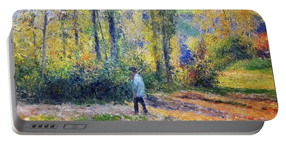 Hunter In A Landscape Near Pontoise Portable Battery Charger featuring the painting Hunter in a Landscape near Pontoise - Digital Remastered Edition by Camille Pissarro