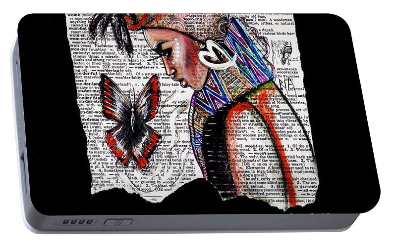 Words Portable Battery Charger featuring the drawing I am a Woman by Artist RiA