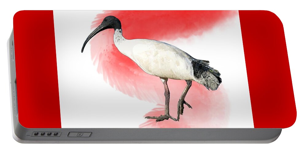 Straw-necked Ibis Portable Battery Charger featuring the drawing I is For Ibis by Joan Stratton