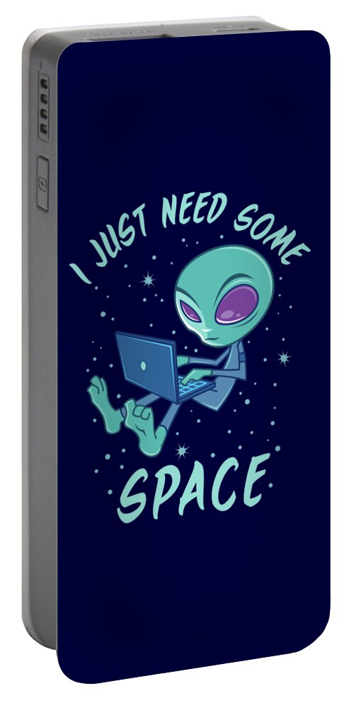 Alien Portable Battery Charger featuring the digital art I Just Need Some Space Alien with Laptop by John Schwegel