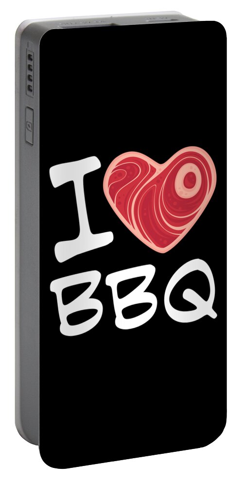 Barbecue Portable Battery Charger featuring the digital art I Love BBQ - White Text Version by John Schwegel