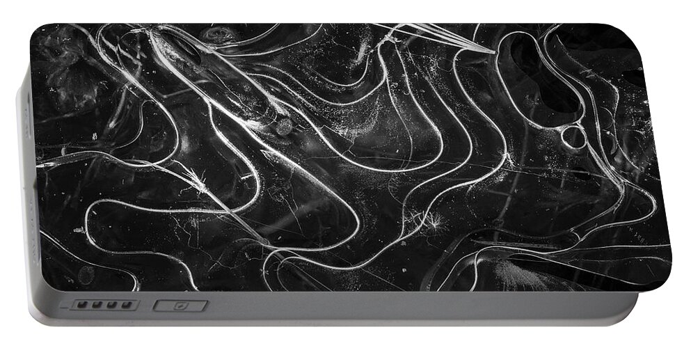 Ice Portable Battery Charger featuring the photograph Ice Abstraction III BW by David Gordon