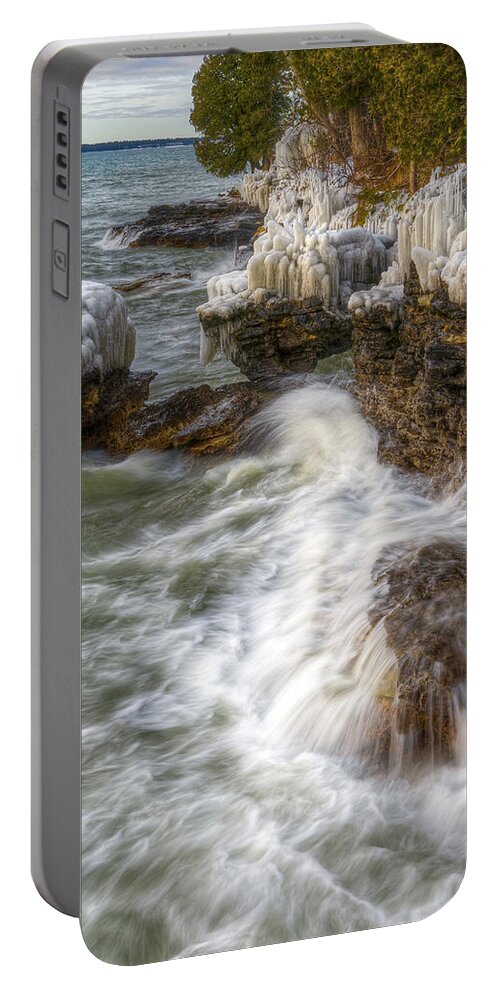 Ice Portable Battery Charger featuring the photograph Ice and Waves by Brad Bellisle