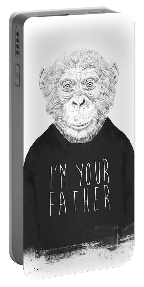 Monkey Portable Battery Charger featuring the mixed media I'm your father by Balazs Solti