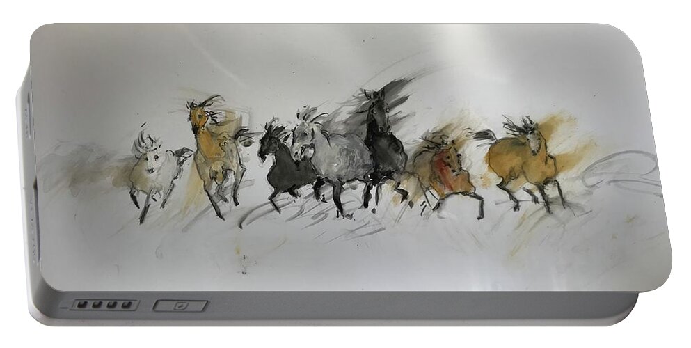 Horses Portable Battery Charger featuring the painting Img_3160 by Elizabeth Parashis