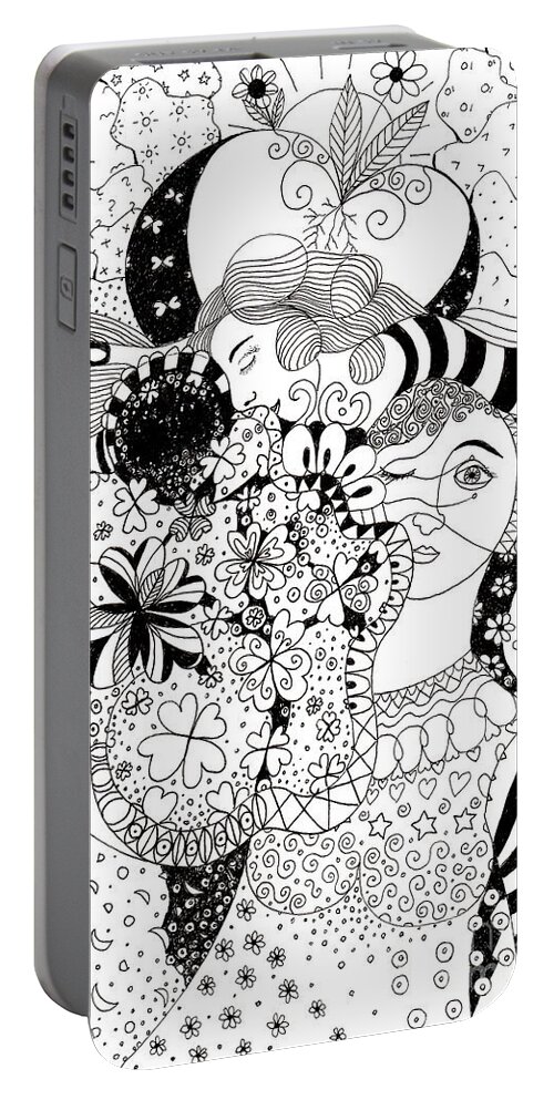 In Light And Dark By Helena Tiainen Portable Battery Charger featuring the drawing In Light And Dark by Helena Tiainen