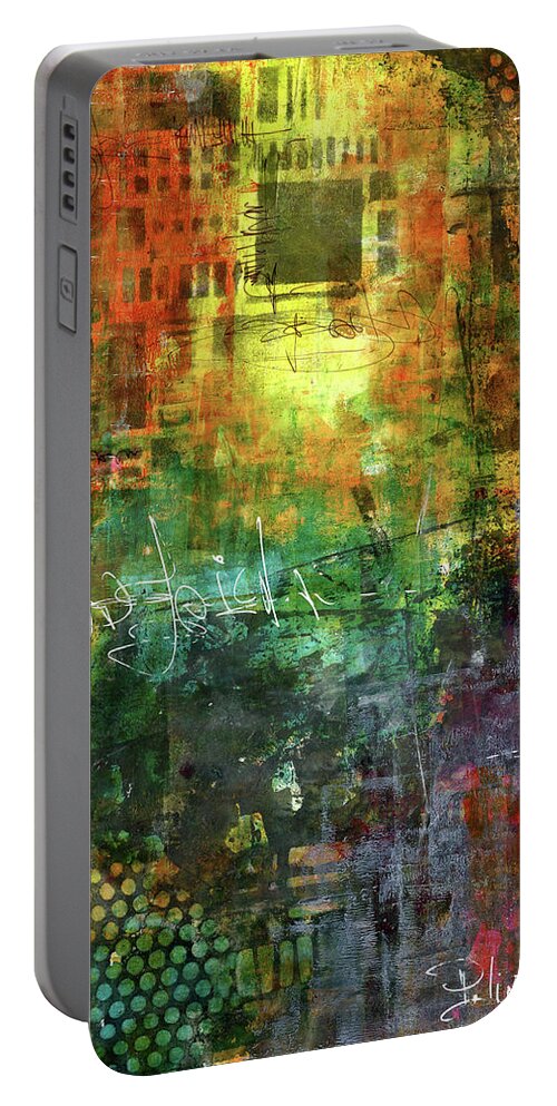 Urban Art Portable Battery Charger featuring the mixed media In the City by Patricia Lintner