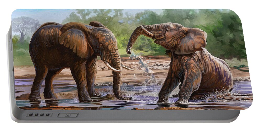 Picture Portable Battery Charger featuring the painting In the Muddy Pool by Anthony Mwangi