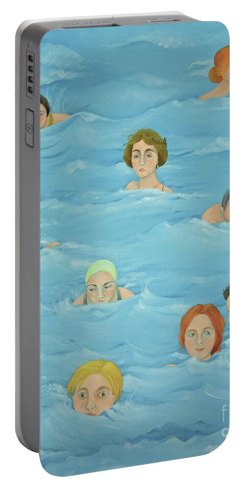 Art Portable Battery Charger featuring the painting In The Pool, 2016 by Magdolna Ban