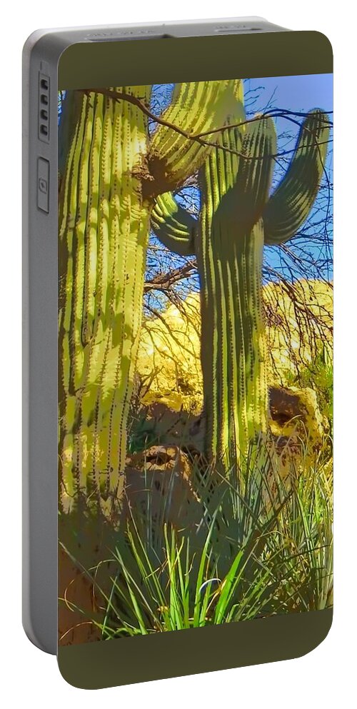 Arboretum Portable Battery Charger featuring the photograph In the Shadow of Saguaros by Judy Kennedy