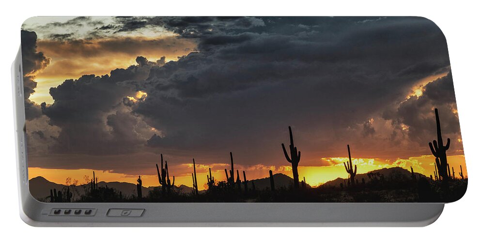 Saguaro Sunset Portable Battery Charger featuring the photograph In The Shadow Of The Desert by Saija Lehtonen