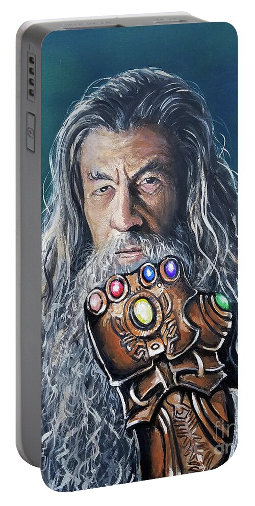 Gandalf Infinity Gauntlet Portable Battery Charger featuring the painting Infinity Gandalf by Tom Carlton