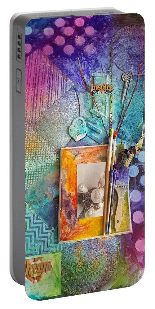 Mixed Media Portable Battery Charger featuring the painting Inspired by dreams by Kim Rahal