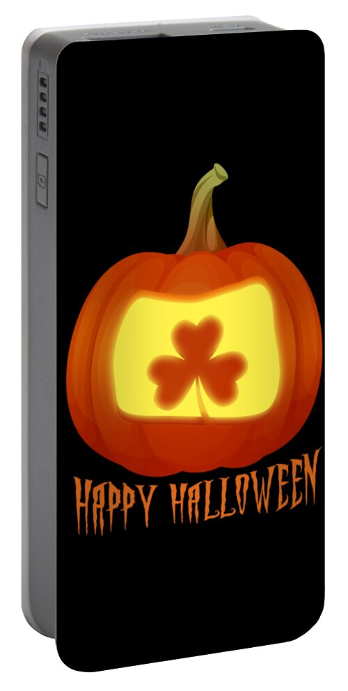 Ireland Halloween Costume Portable Battery Charger featuring the digital art Irish Shamrock Halloween Pumpkin Jack o Lantern Costume by Martin Hicks